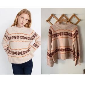 Madewell Pullover Overbrook Fair Isle Mock Neck Wool Blend Alpaca Sweater | XL
